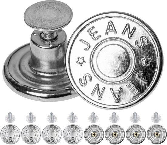 Viti di sostituzione per jeans, 8 pezzi, Ø 17 mm, viti di jeans in ottone, colore argento, viti di jeans con viti a testa quadrata, viti di jeans per serraggio, viti di metallo per jeans, allargamento dei pantaloni, viti di jeans robuste