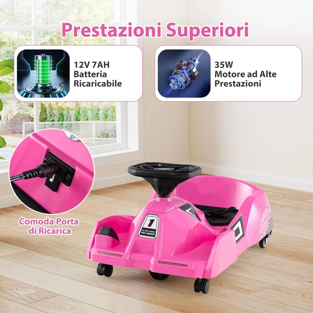 Go Kart Elettrico per Bambini, 12V Macchina Elettrica con Telecomando 3 Velocità Clacson Musica, 2-4 km/h, Regalo per Bambini 2-5 Anni (Rosa)
