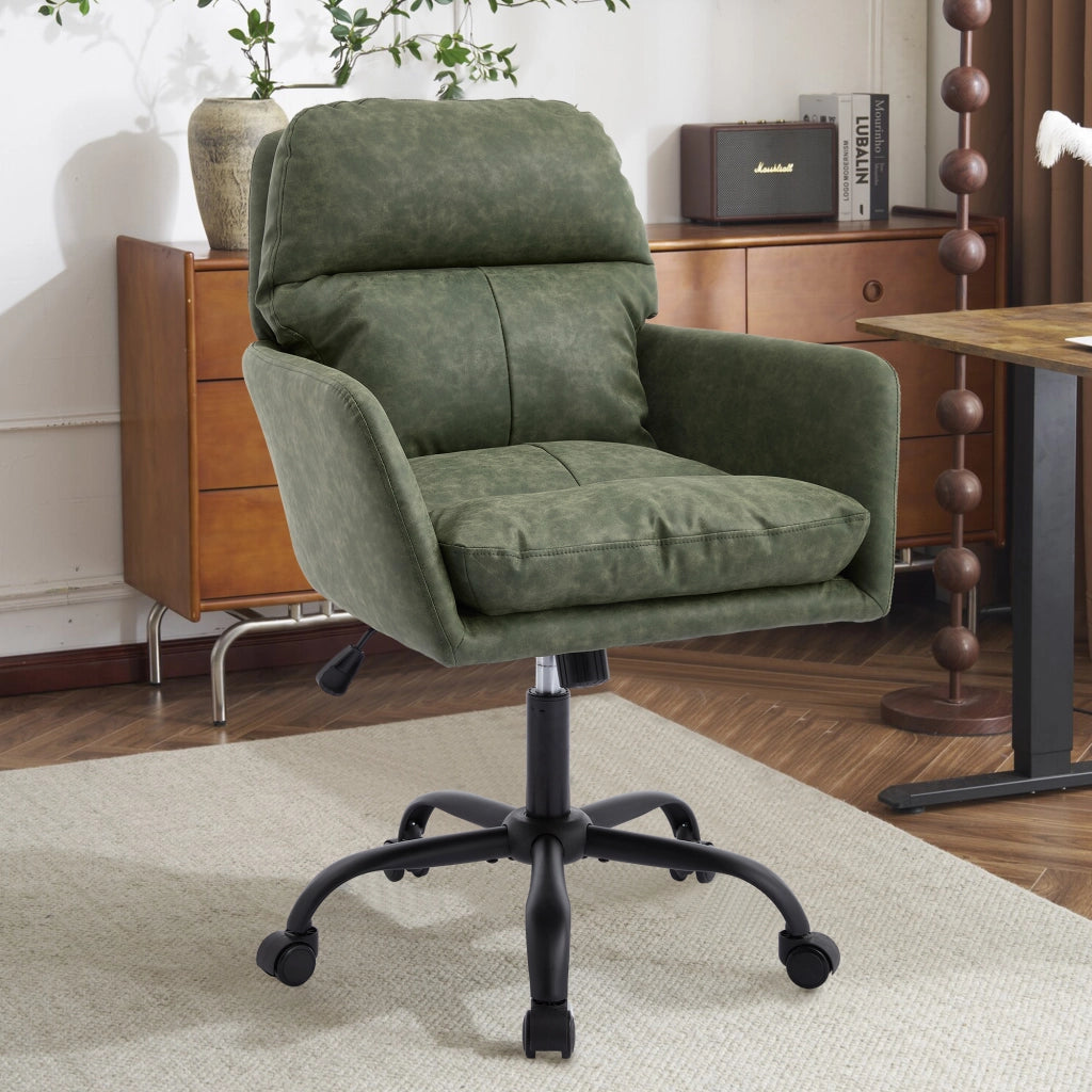 Sedia da ufficio ergonomica in PU con struttura in metallo e imbottitura confortevole per uso quotidiano verde