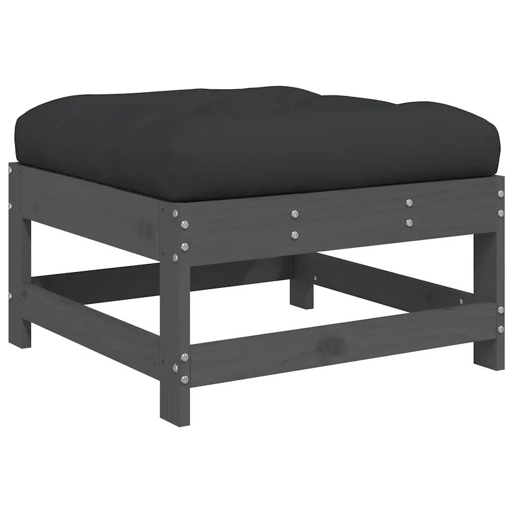 Sedia da giardino-Poggiapiedi da Giardino con Cuscino Legno Massello Pino Grigio 407880
