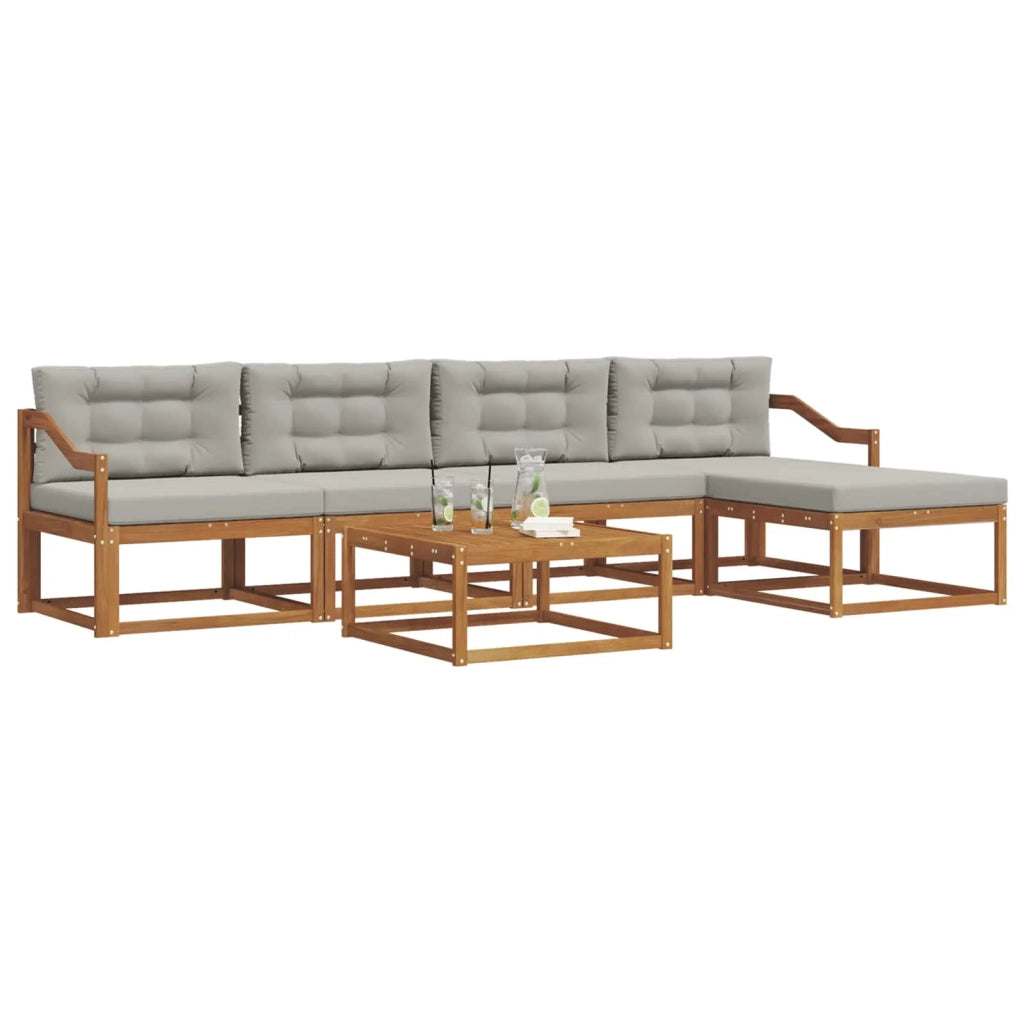 Set di divani da esterno 6 pcs Grigio Naturale e Chiaro