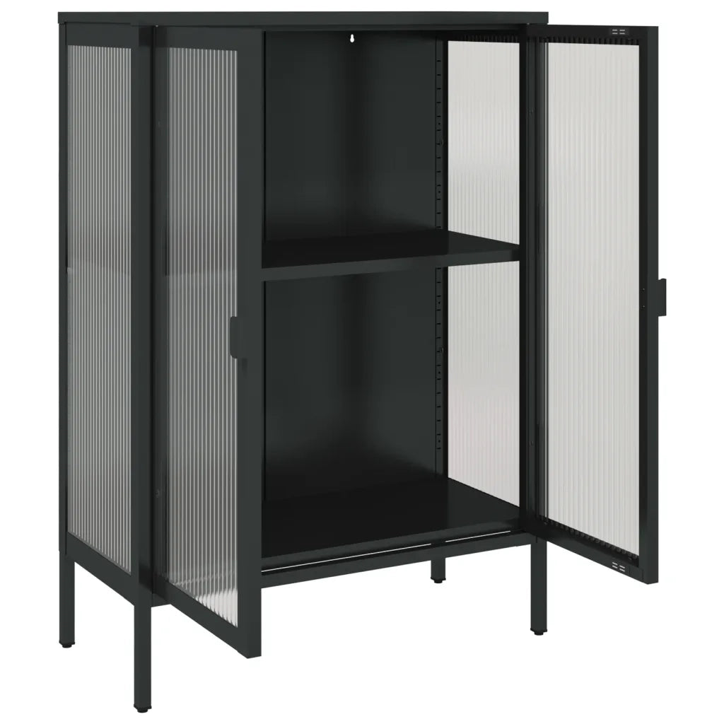 Credenza | Madia | Buffet da pranzo | Armadio da pranzo Nera 75x35x105 cm Vetro e Acciaio