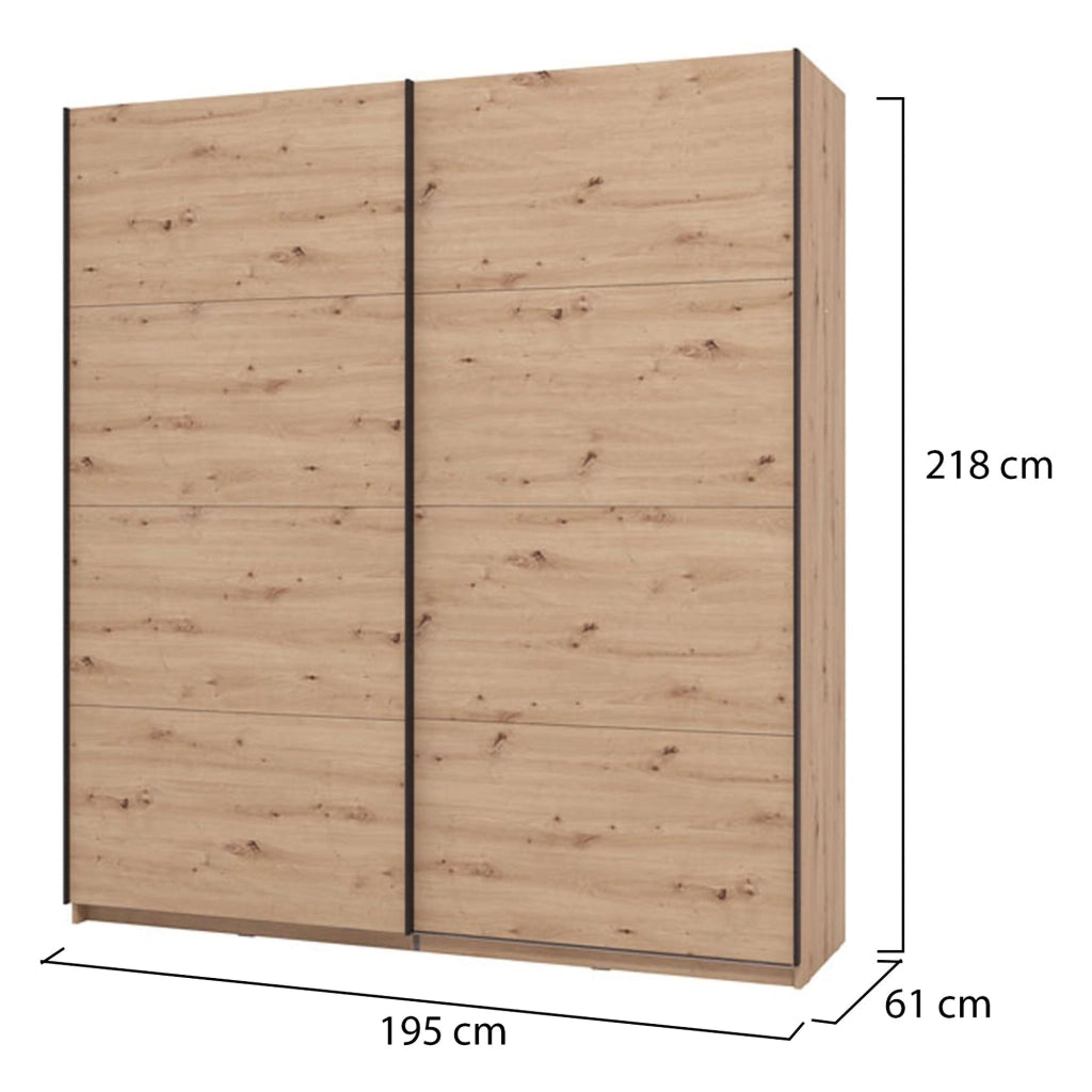 Armadio Camera da Letto Cariano, Guardaroba Grande Appendiabiti, 195x217.5h cm Marrone Rovere Nodi