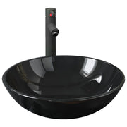 Lavandino da bagno con rubinetto e scarico a pulsante lavabo da appoggio lavabo da bagno lavabo per doccia vetro temperato diametro 42 cm nero 02_0002857