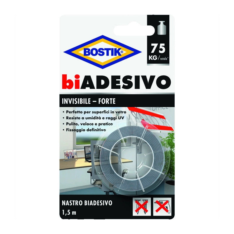 BOSTIK NASTRO BIADESIVO INVISIBILE 19MMX1,5M BLISTER- 6,0 pz