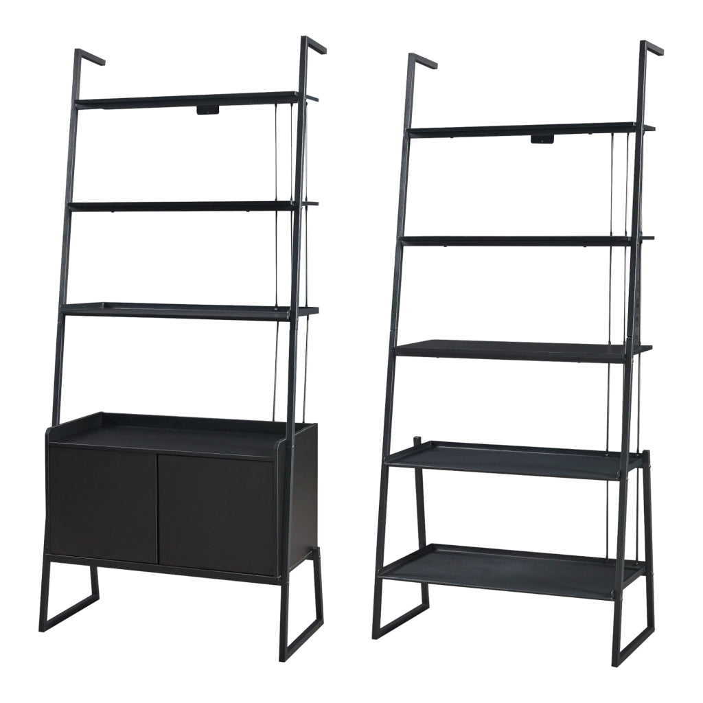 Set Storfjord Composto di Scaffale a 5 Ripiani e Scaffale con Armadietto - Nero [en.casa]