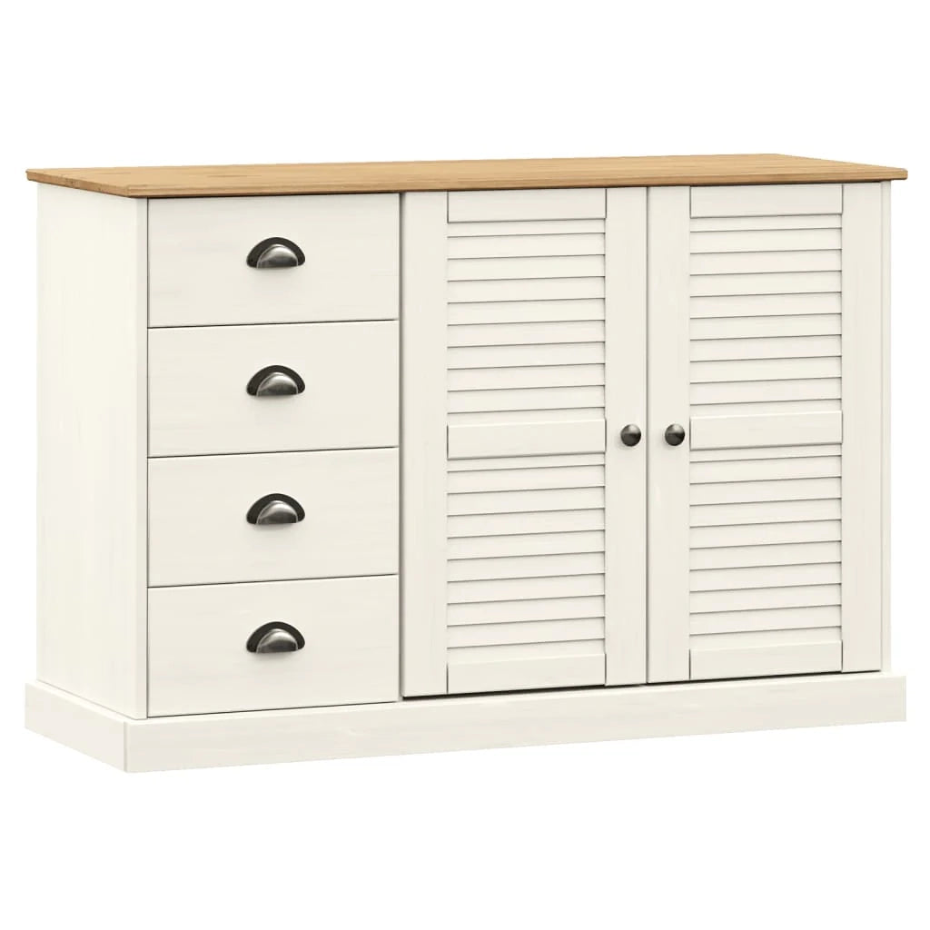 Buffet credenza cassettiera armadio mobile contenitore organizer per cucina soggiorno salotto con cassetti 113 x 40 x 75 cm legno massello di pino bianco 02_0030131