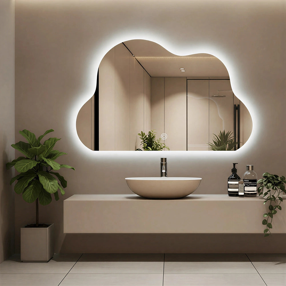 Specchio Led Nuvola con Led 3 Colori Dimmerabile 50x70 cm con Pulsante Touch