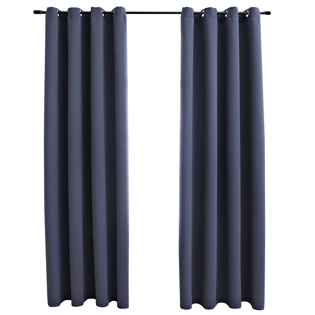 Tende Oscuranti | Tende Blackout con Anelli in Metallo 2 pz Antracite 140x245 cm