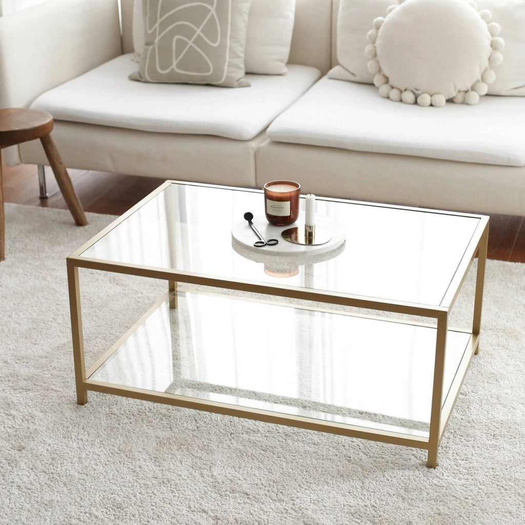 Mina, Tavolino da Salotto Cassetti, 90x60x40h cm oro