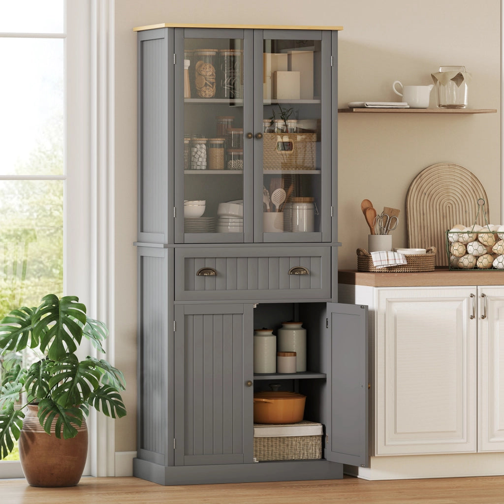 Mobile Dispensa a 5 Livelli con Cassetto Centrale 76x40x182,5 cm in MDF e Truciolato Grigio