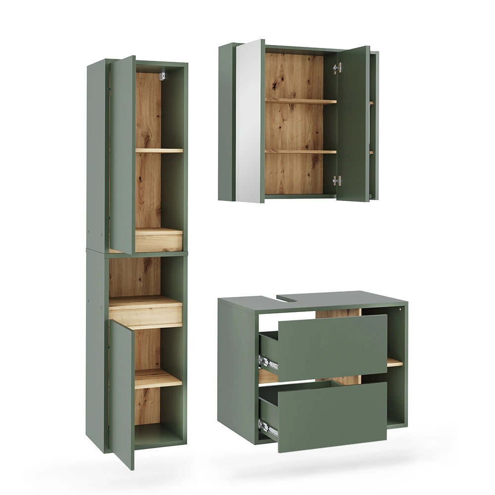 Vicco Set di mobili da bagno Verde/Artigianale 3 parti