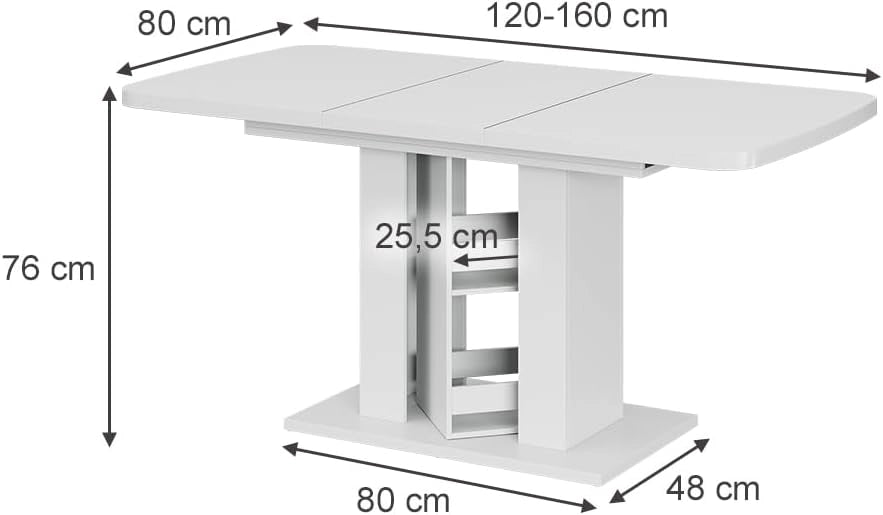 tavolo da pranzo allungabile Fenaro, Bianco, 120 x 80 cm, allungabile con estrazione sincronizzata per lunghezza tavolo variabile