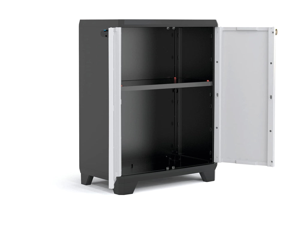Armadio Basso in Resina per Esterno con 1 Ripiano Regolabile Colore Grigio e Nero Linear Keter