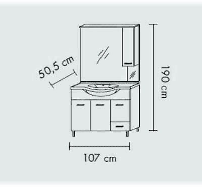 Composizione da bagno 3 ante da 105cm con lavabo e specchiera con pensile e luci a led