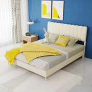 Letto imbottito moderno con testiera morbida, 140x200 cm, beige