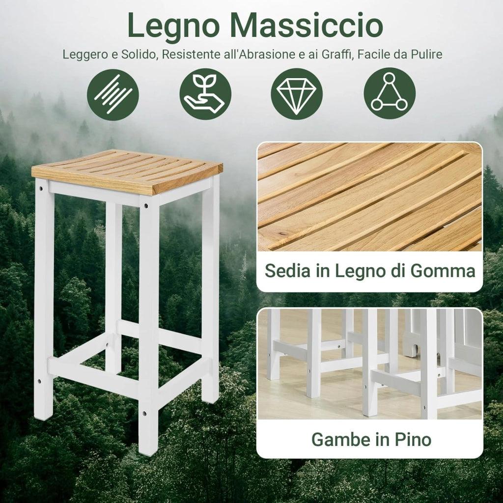 Set 2 SgabellI per cucina moderno SgabellI legno massello Bianco altezza 61 cm, Max Portata 100 kg FST29-WNX2