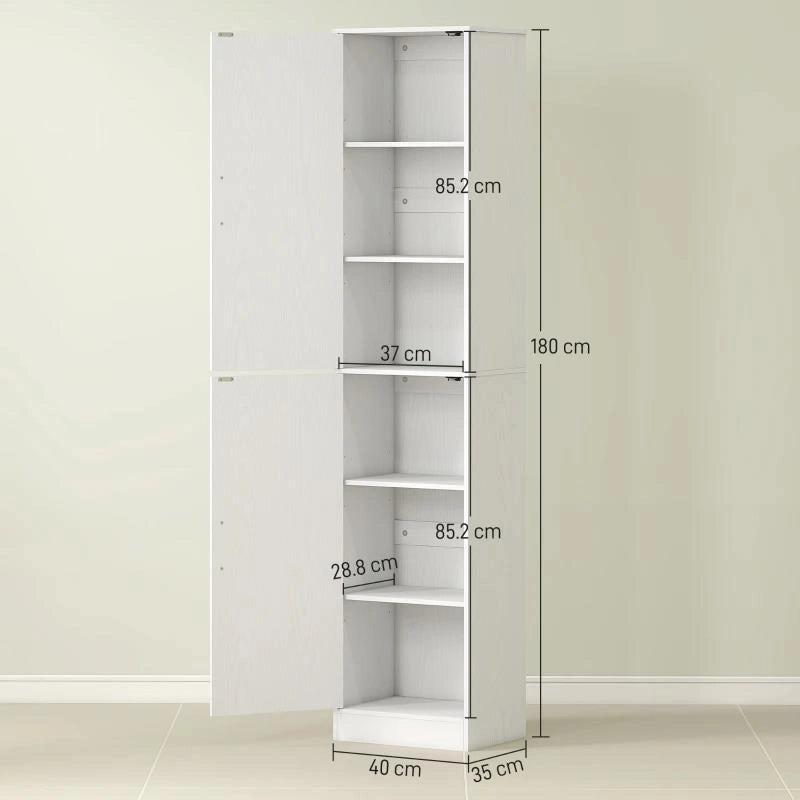 MOBILE COLONNA BAGNO A 2 ARMADIETTI CON 6 RIPIANI REGOLABILI, IN LEGNO, 40X35X180 CM, BIANCO