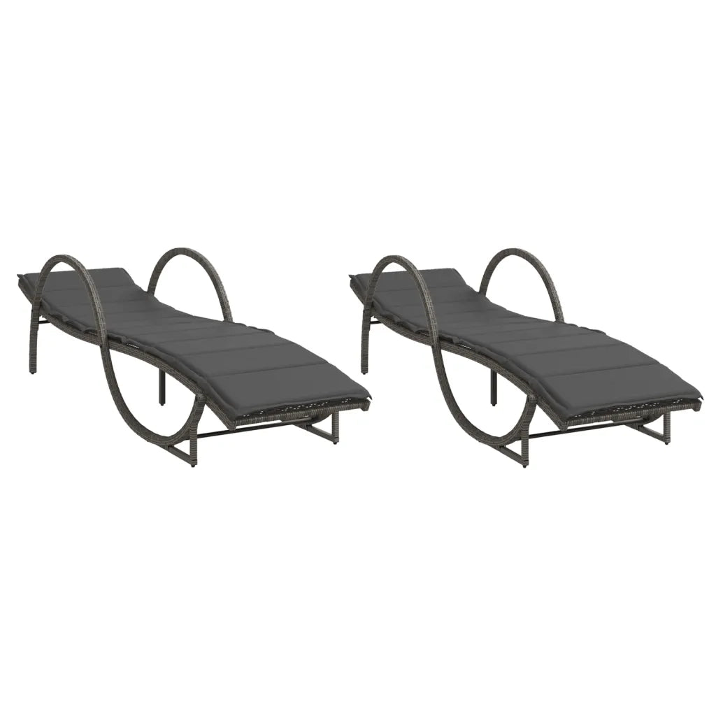 Lettini Prendisole 2 pz | Sdraio da giardino | Lettino da sole con Cuscini Grigio in Polyrattan