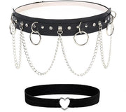 Girder Punk - Corda Personalizzabile - Moda Creativa Corda - Nero PU-Pelle - Catena in Alluminio - Lunghezza 103 Cm