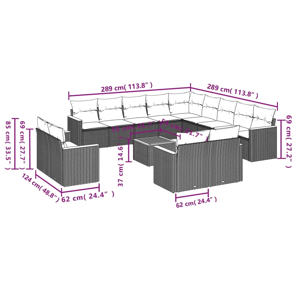 Set Divani da Giardino 14pz con Cuscini in Polyrattan Nero 3226532