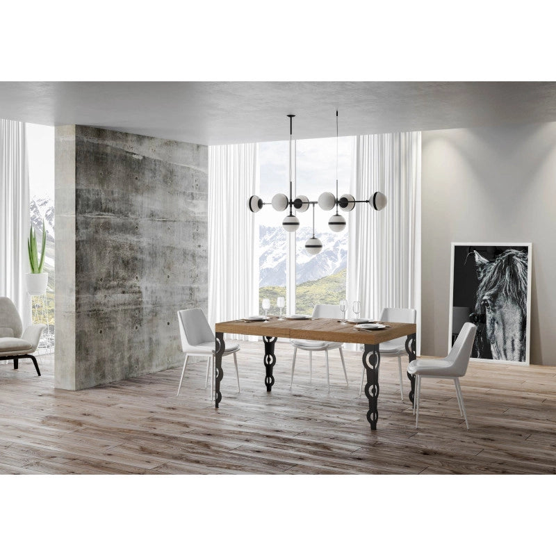 Tavolo allungabile 120/380x90 cm Karamay telaio Antracite - Quercia Natura