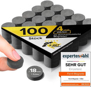 Magnetici in ceramica - 100 magneti neri - Magnetici rotondi da 18 x 5 mm - Magnetici ferrietici forti - Magnetici piccoli, ideali per whiteboard, lavagne magnetiche e magneti per tenere oggetti fermi - Magnetici neri