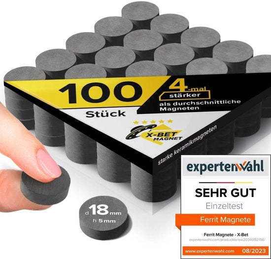 Magnetici in ceramica - 100 magneti neri - Magnetici rotondi da 18 x 5 mm - Magnetici ferrietici forti - Magnetici piccoli, ideali per whiteboard, lavagne magnetiche e magneti per tenere oggetti fermi - Magnetici neri