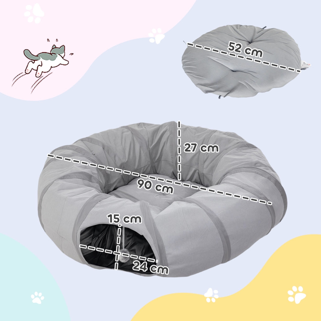 Tunnel per gatti pieghevole con cuscino ¨C Xylo ¨C grigio ? 90 x 27 cm