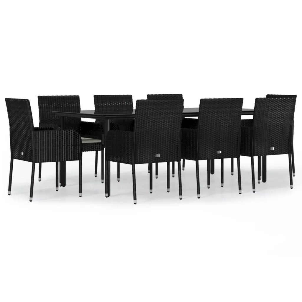 Set da Pranzo da Giardino 9 pz con Cuscini Nero in Polyrattancod mxl 76448
