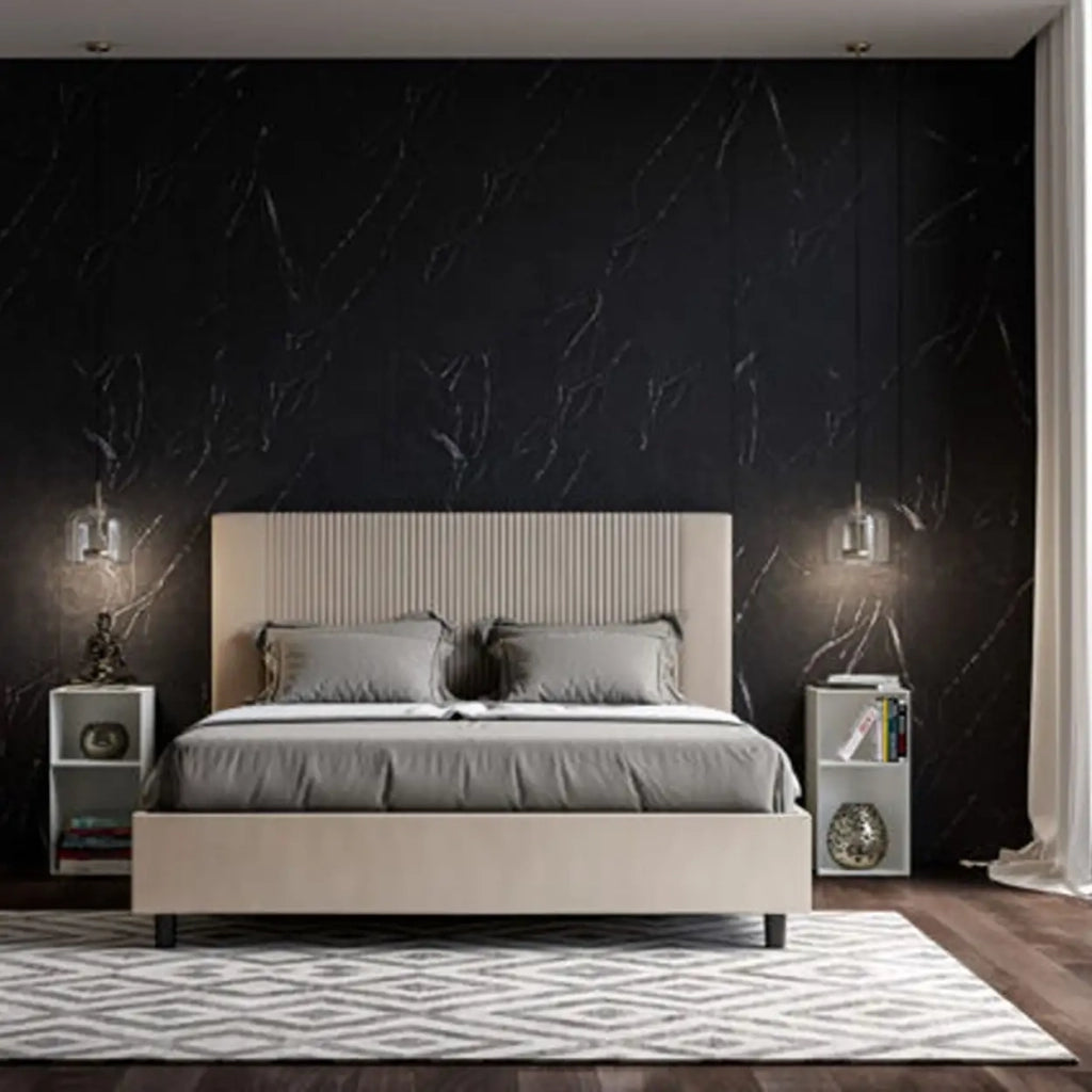 Letto matrimoniale con rete imbottito 160x200 similpelle tortora Goya