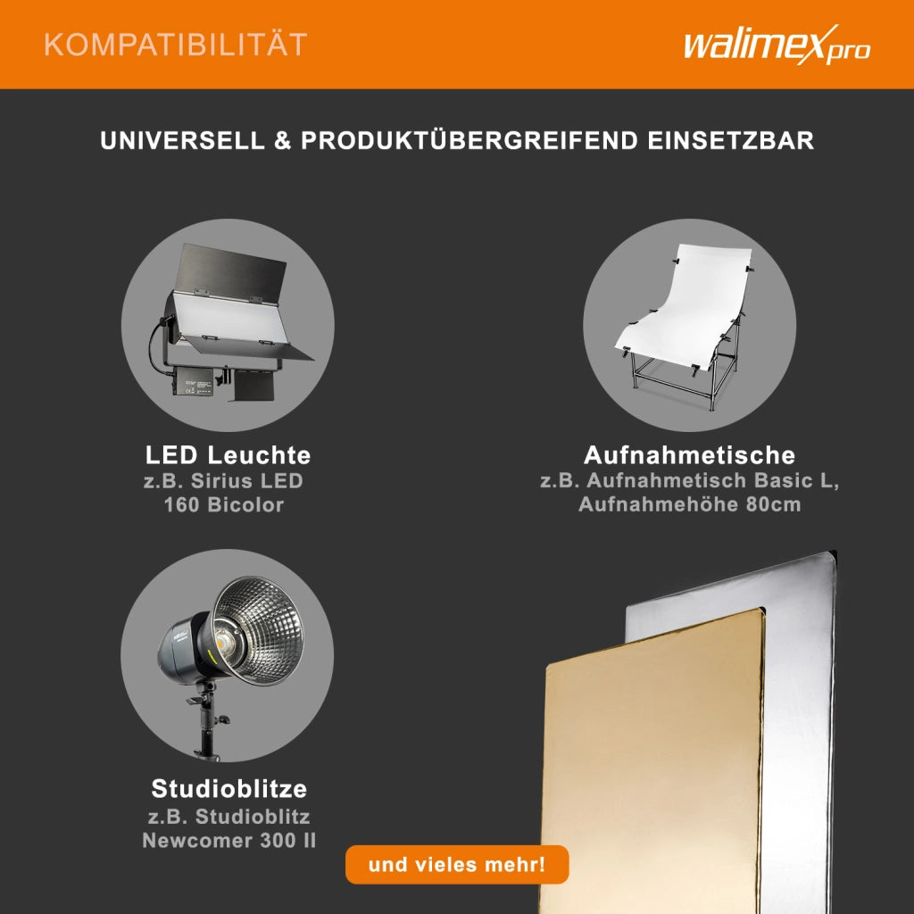 5-in-1 Pannello riflettente 100 x 200 cm, riflettore fotografico con 5 caratteristiche di luce nero, bianco, oro, argento, traslucido, ideale per studio fotografico