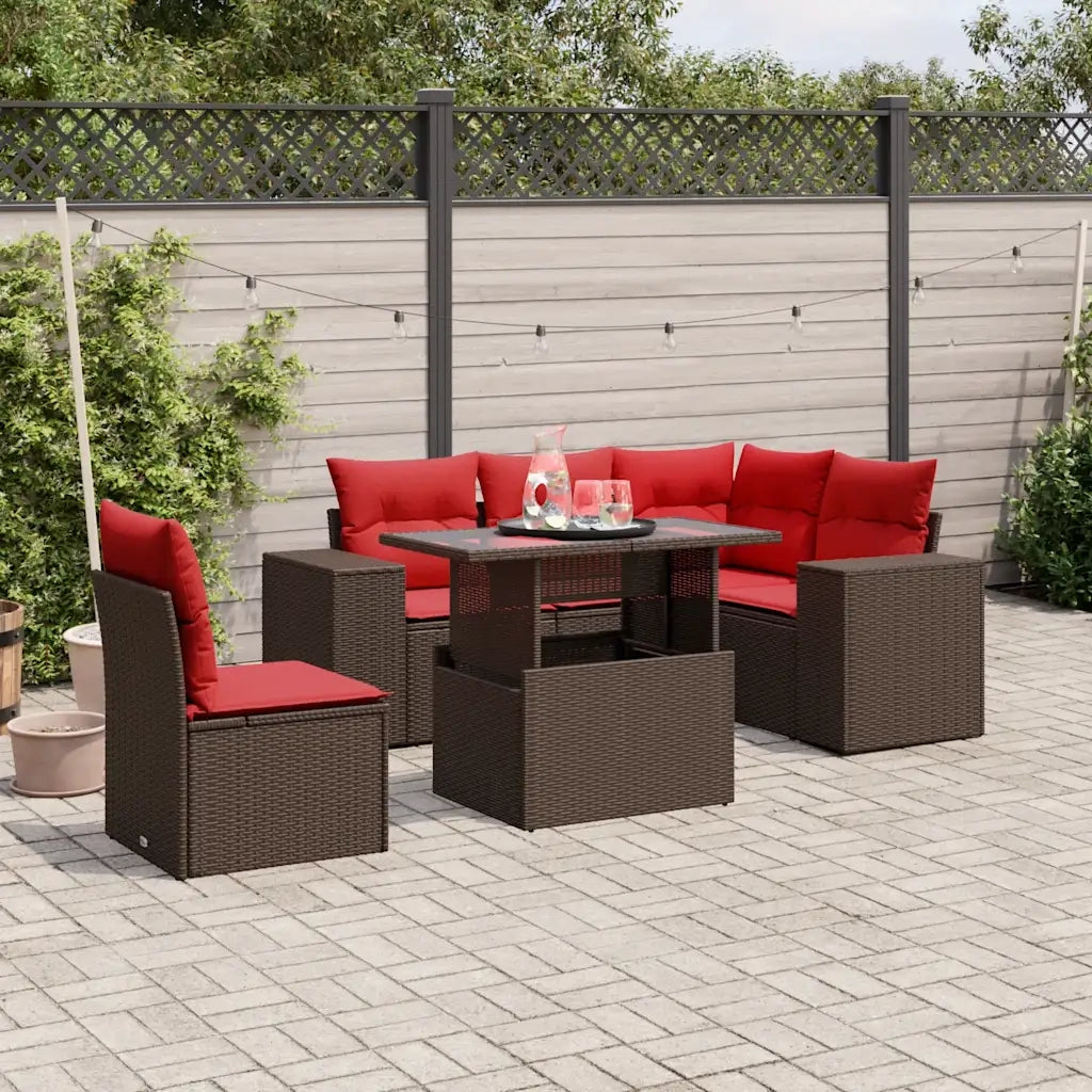Set Divani da Giardino 6 pz con Cuscini Marrone in Polyrattan 3269174