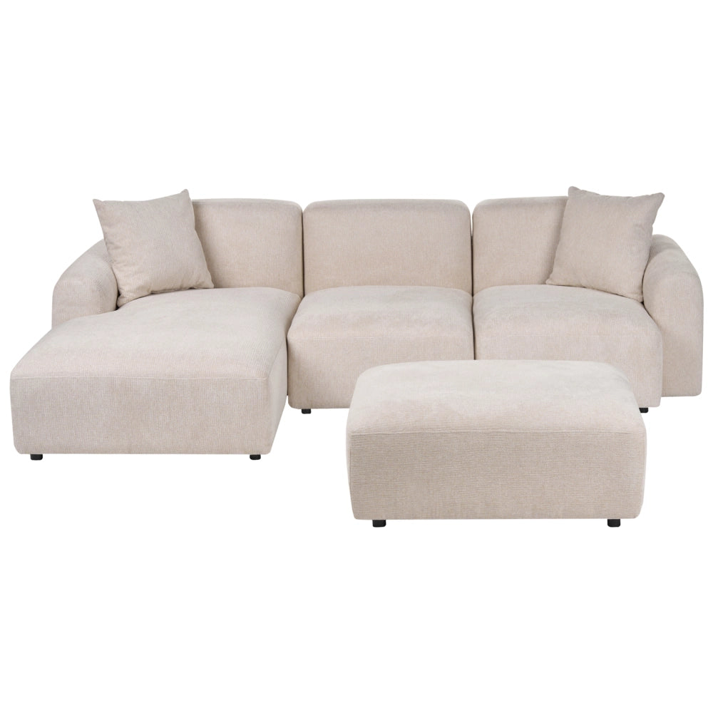 Divano modulare con poggiapiedi, rivestimento in tessuto idrorepellente, 3 posti, divano angolare, salotto moderno lato destro beige chiaro