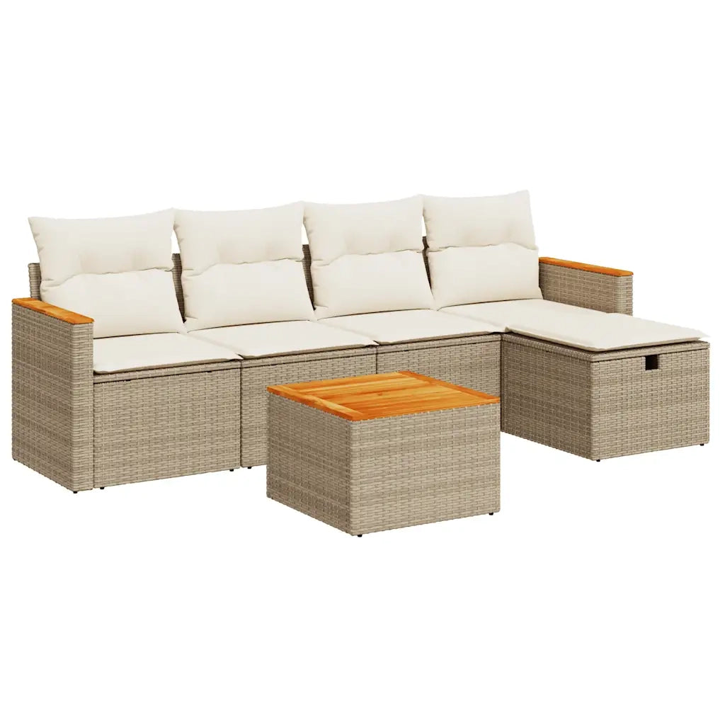 Set Divano da Giardino 6 pz con Cuscini Beige in Polyrattan 3325908