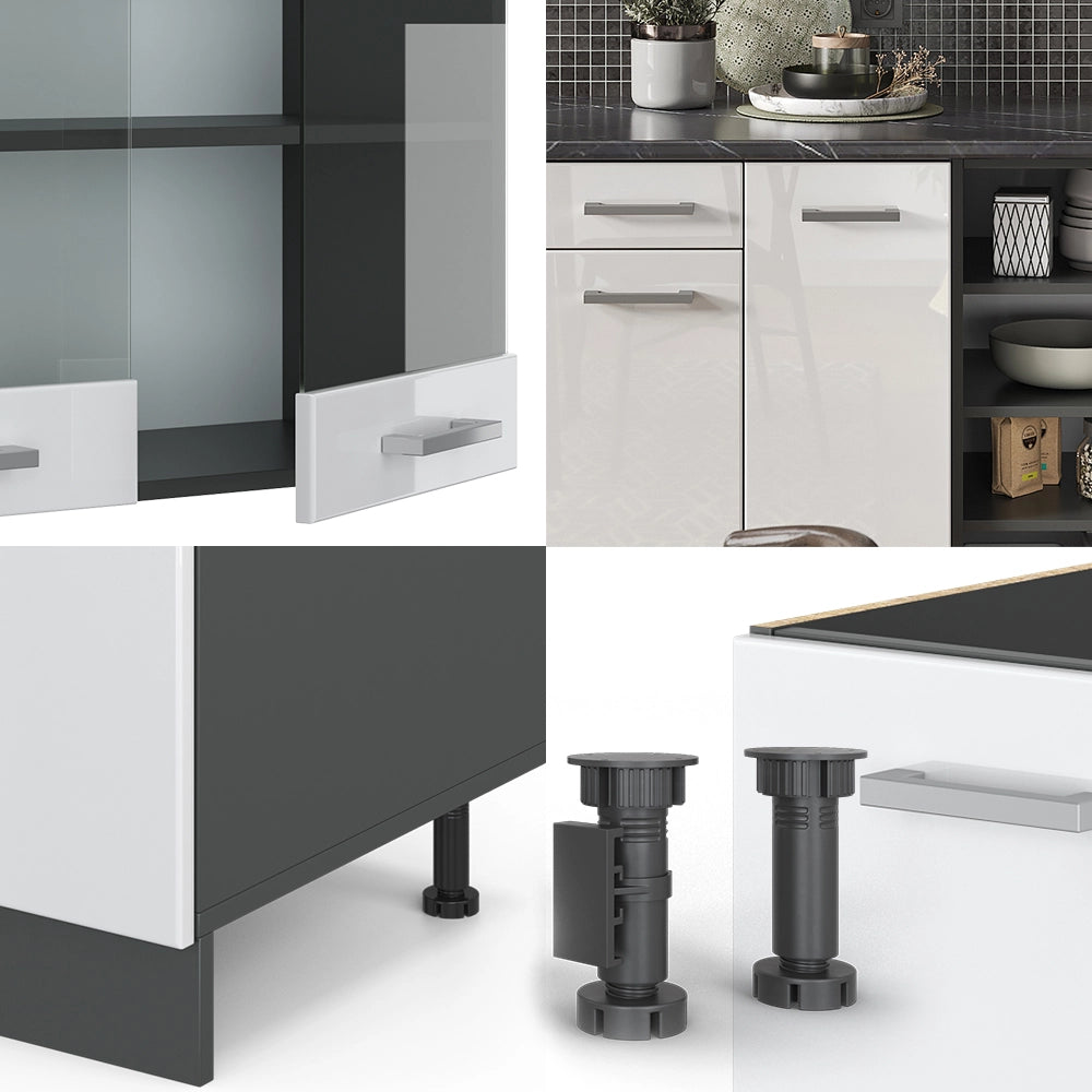 Cucina componibile R-Line Bianco lucido/Antracite 240 cm senza piano di lavoro Vicco
