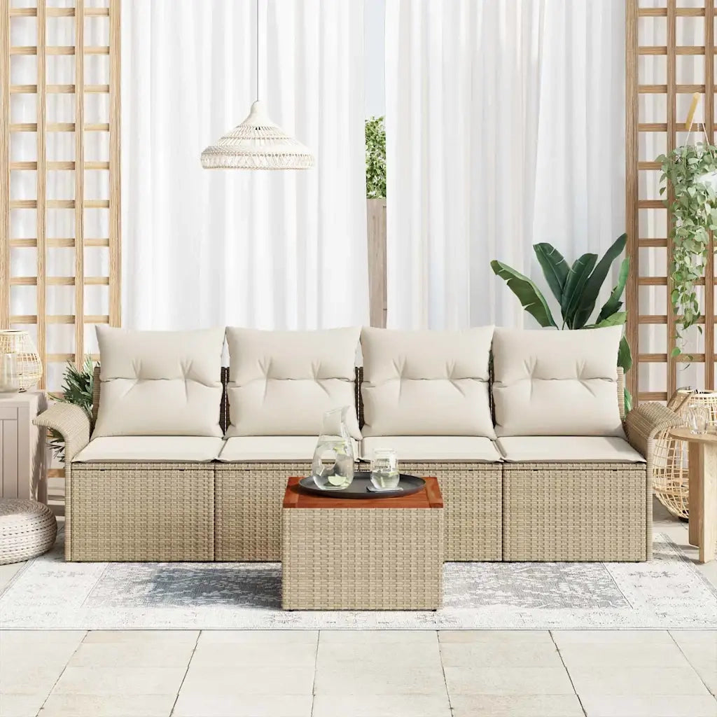 Set Divano da Giardino con cuscino 5 pcs Beige polyrattan
