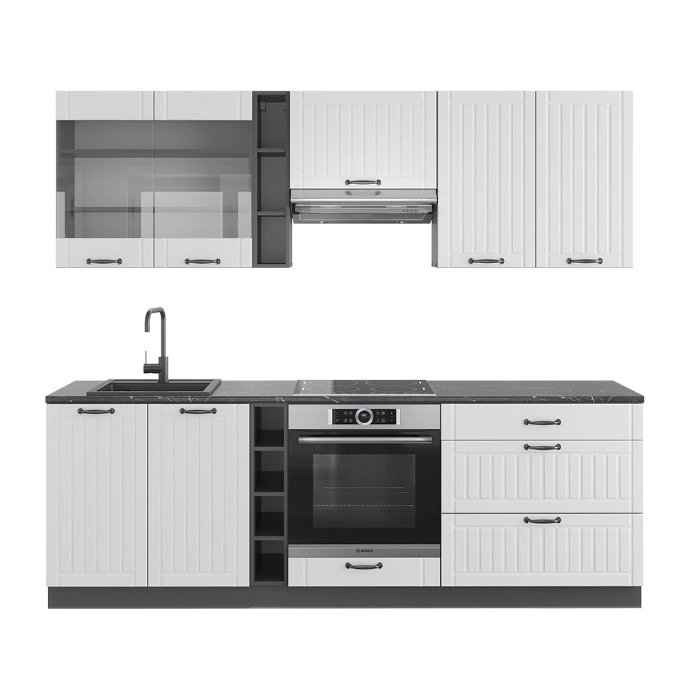 Cucina componibile Fame-Line Bianco rustico/Antracite 235 cm, PL Antracite Vicco