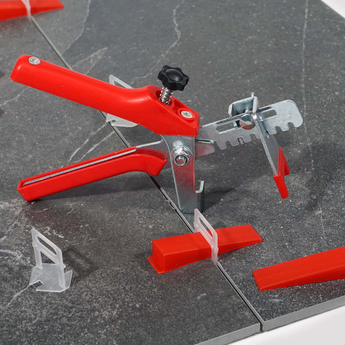 Set per livellamento piastrelle 400 linguette 1,0mm e 1 pinza per posa pavimenti