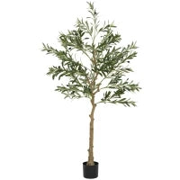 Pianta Artificiale di Olivo Alta 150 cm, Albero Finto con 720 Foglie e 32 Olive, Vaso Incluso