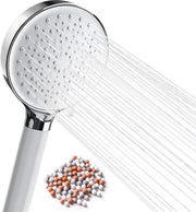 Douchekop idrodinamico con 6 tipi di getto e 2 pacchi di perle minerali, alta pressione per rimuovere acqua dura, cloro residuo, batteri e metalli pesanti, bianco