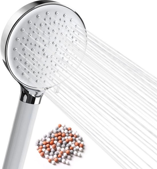 Douchekop idrodinamico con 6 tipi di getto e 2 pacchi di perle minerali, alta pressione per rimuovere acqua dura, cloro residuo, batteri e metalli pesanti, bianco