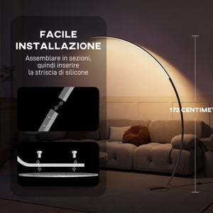 Lampada da Terra ad Arco Alta 172 cm a LED con Telecomando e Regolazione della Luminosità Argento