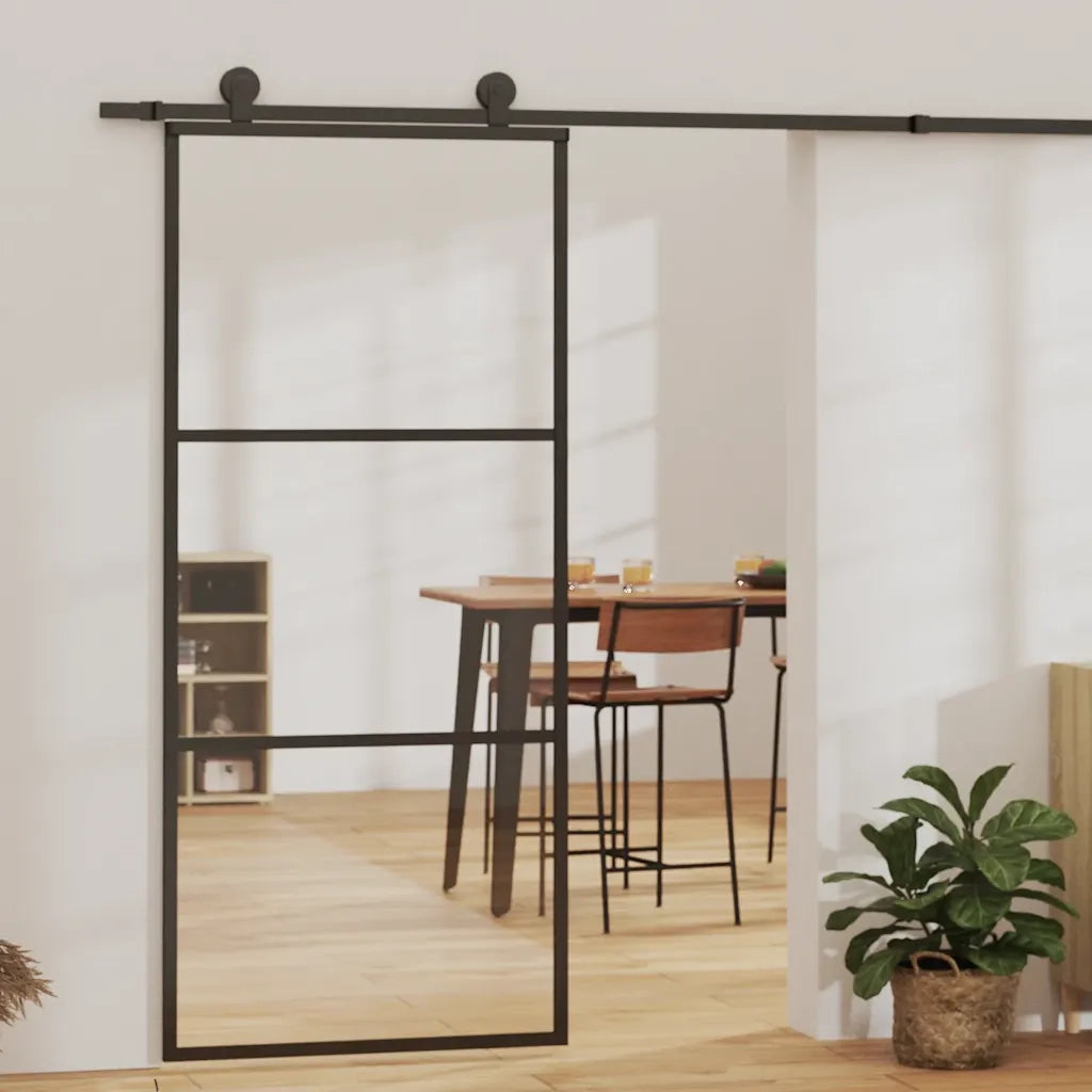 Porta Scorrevole in Vetro ESG e Alluminio 90x205 cm Nera 151009