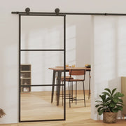 Porta Scorrevole in Vetro ESG e Alluminio 90x205 cm Nera 151009