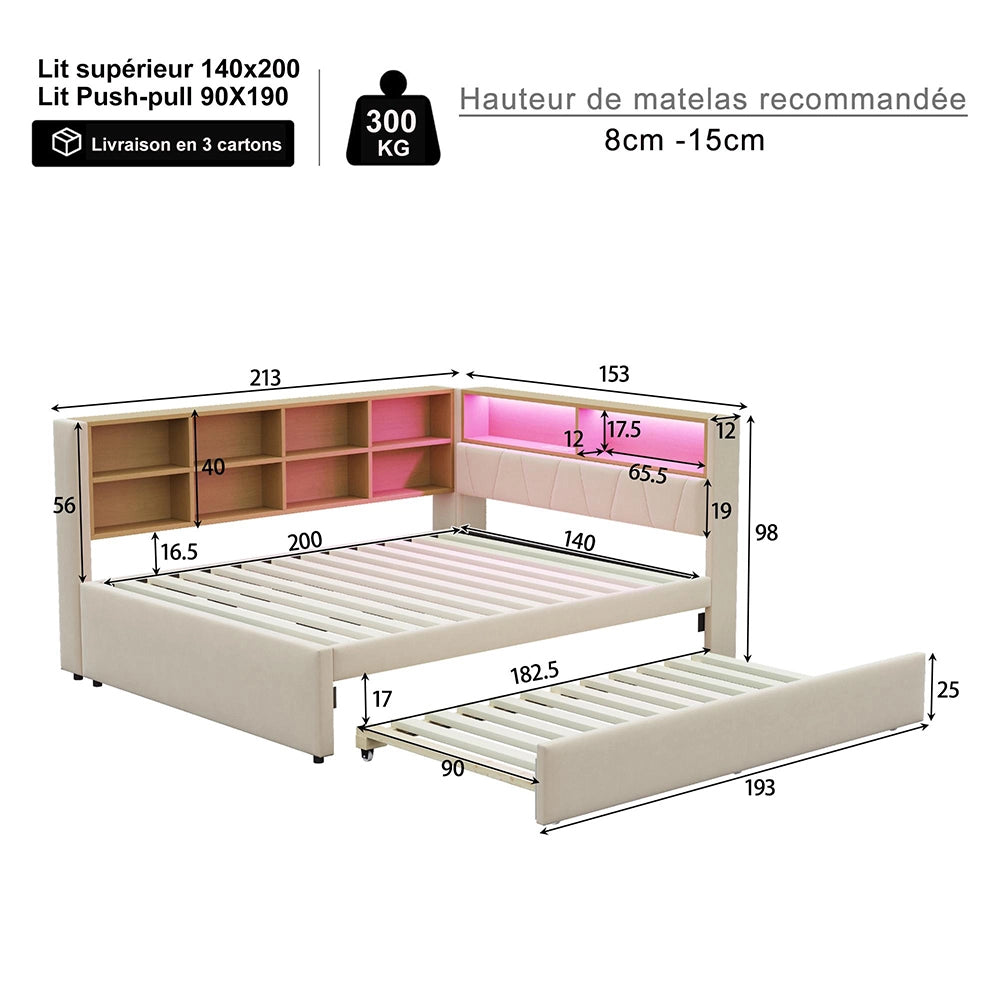 Divano letto - Xylo - 140x200 cm letto nascosto USB beige