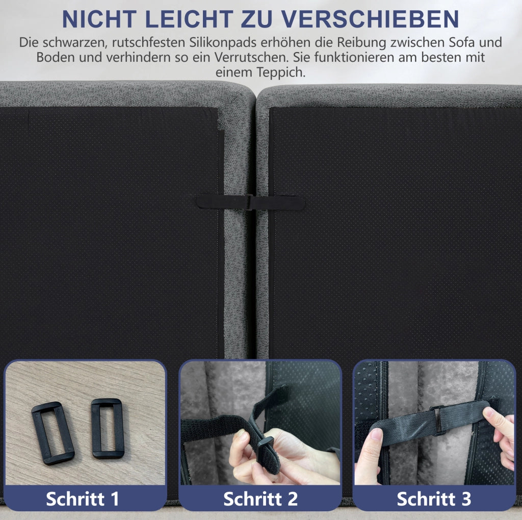 Divano modulare 4 posti con ottomana; forma ergonomica senza struttura 366x165x79 cm in fleece granulare grigio