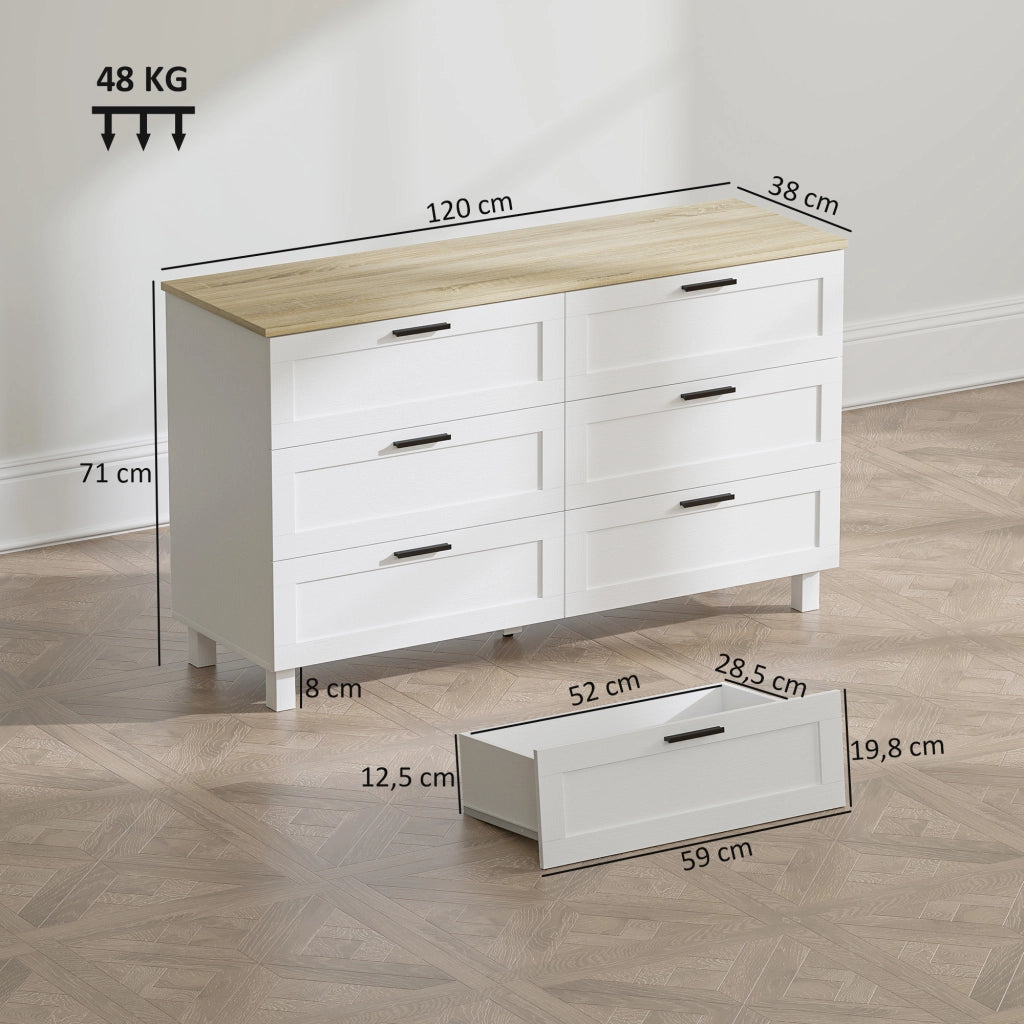 Cassettiera con 6 Cassetti ¨C zephmum ¨C Bianco Legno 120x38x71 cm