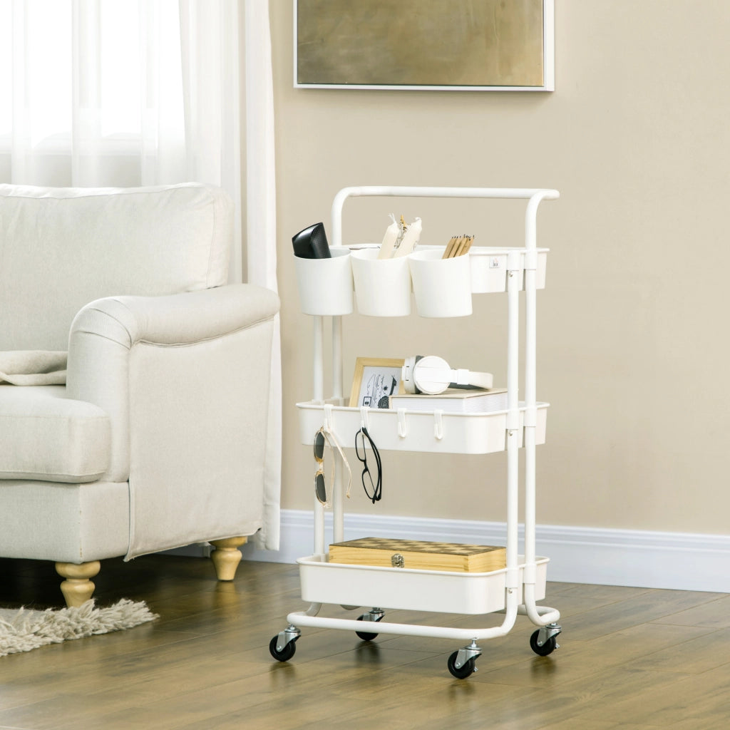 Carrello da cucina multiuso a 3 livelli ¨C zephmum ¨C bianco
