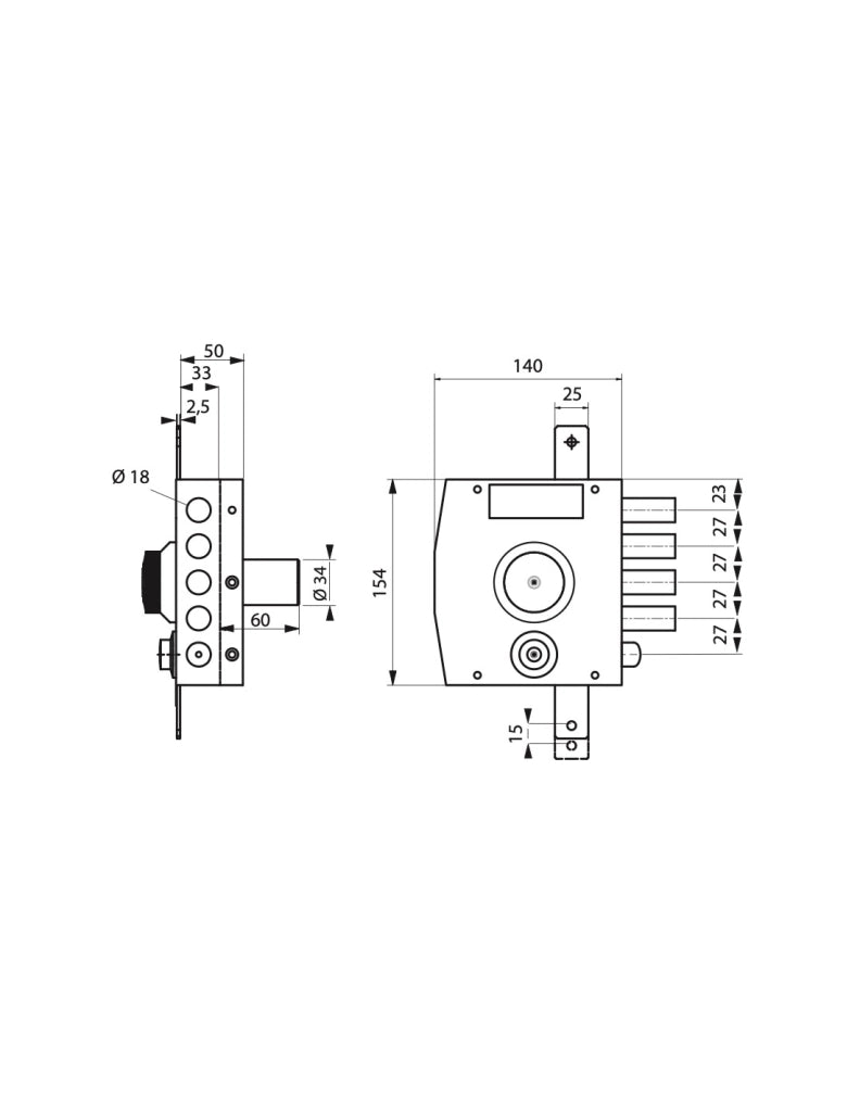 Serratura triplice 3 punti con pomolo, da applicare, acciaio, 154x140 mm, destra, 5 chiavi - THIRARD